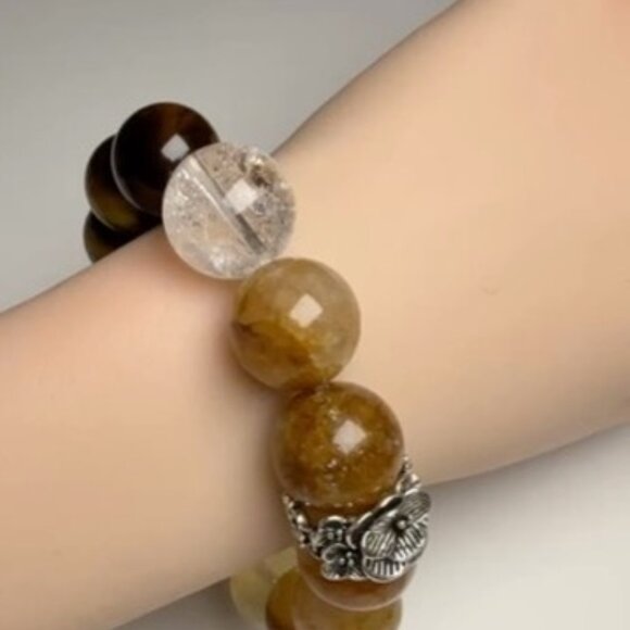 Tiger Eye × Golden Rutilated Quartz Bracelet - Picture 4 of 14